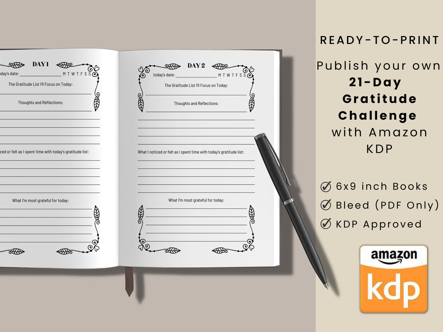 21-Day Gratitude Challenge, Life Coaches, KDP Template, Editable in Canva