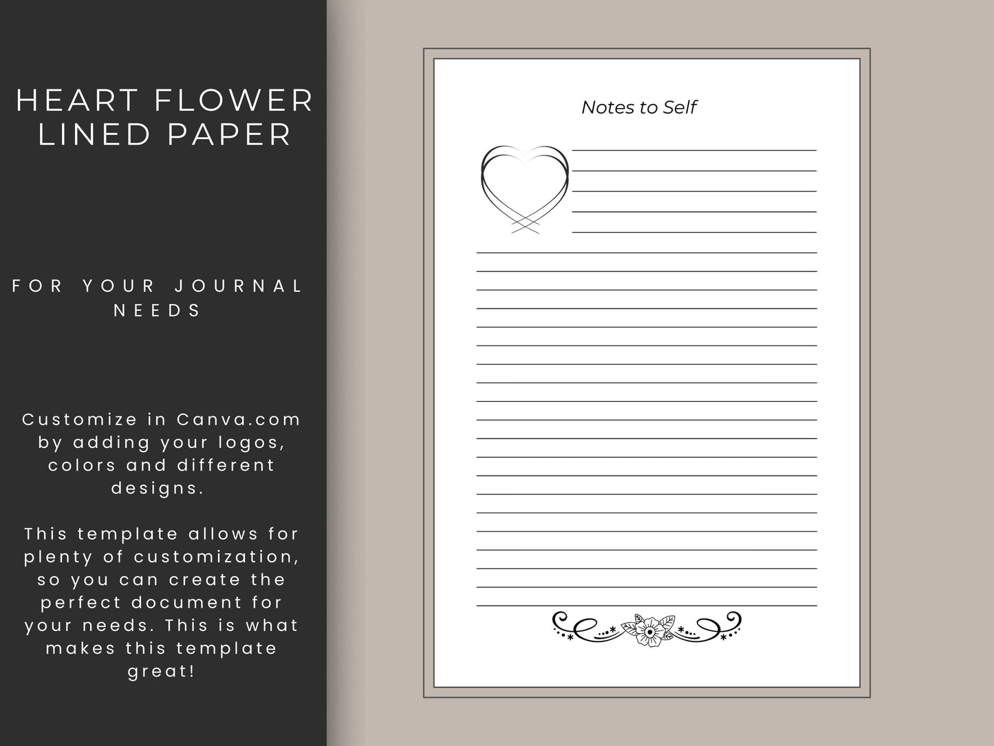 Heart Flower Lined Paper, 8.5x11, KDP Lined Paper, KDP Template,KDP Interior