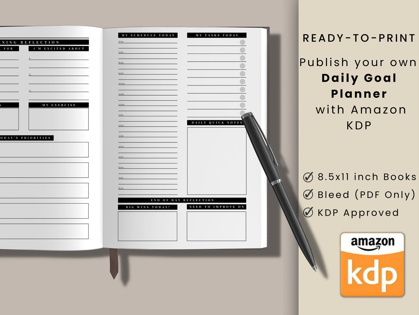 Daily Goal Planner, 6x9, KDP Template, Daily Goals, Canva Template