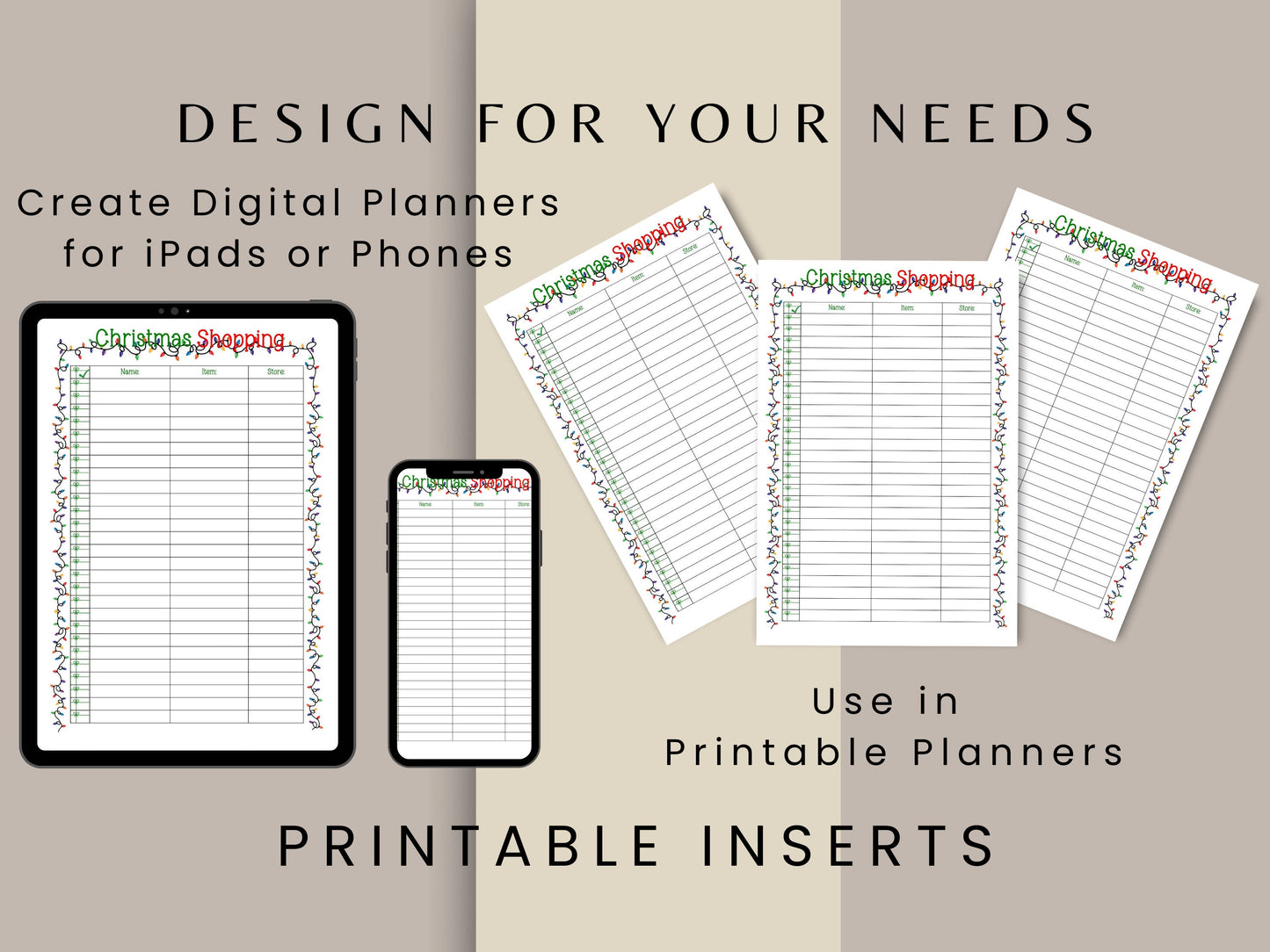 Christmas Shopping List, Printable, US Letter, A4, A5, Christmas Gift List
