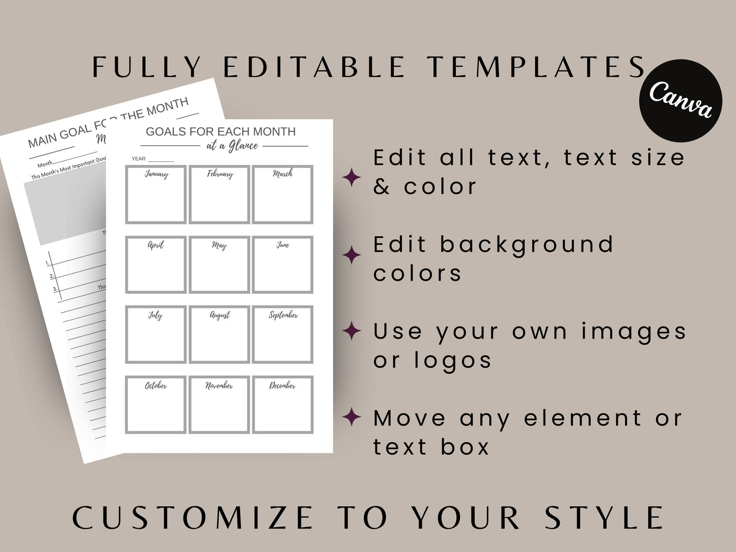 Goals and Resolutions Planner, KDP Interior, Canva Template