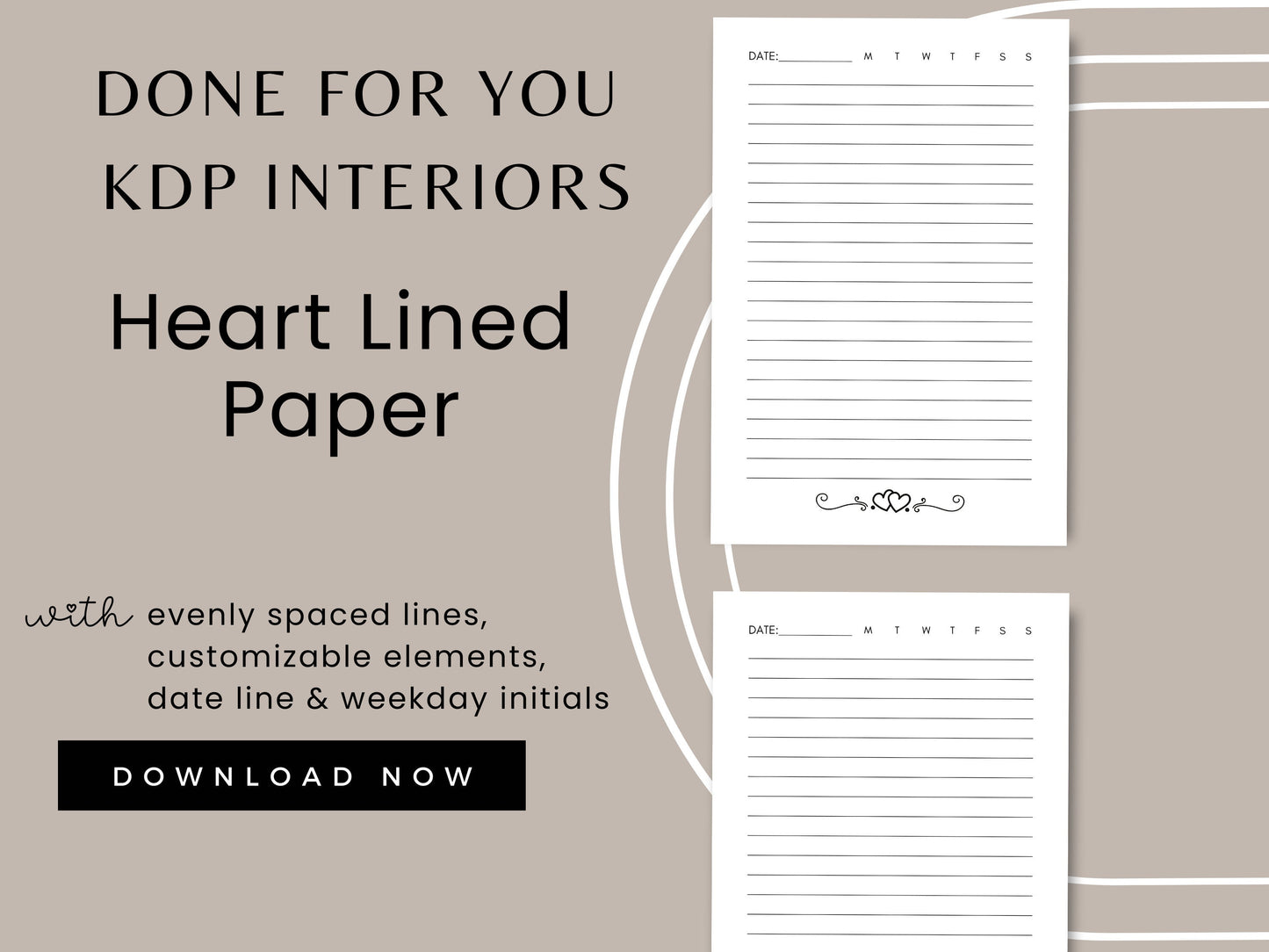 Heart Lined Paper, 6x9, KDP Lined Paper, Template, Canva Editable, Low Content Books