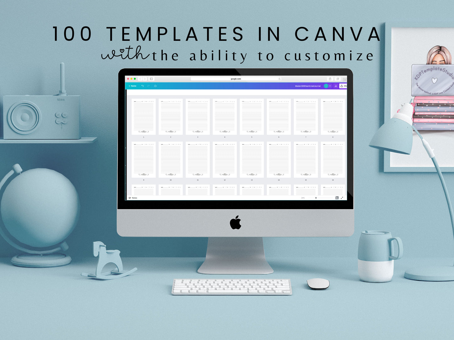 Heart Lined Paper, 6x9, KDP Lined Paper, Template, Canva Editable, Low Content Books