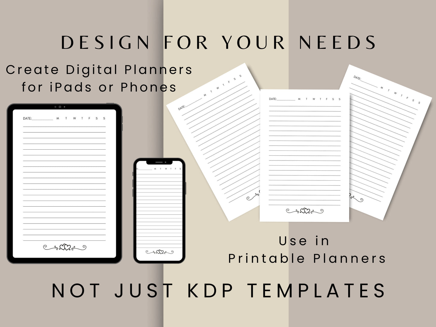 Heart Lined Paper, 5x8, KDP Lined Paper, Digital Planner, Printable Planner