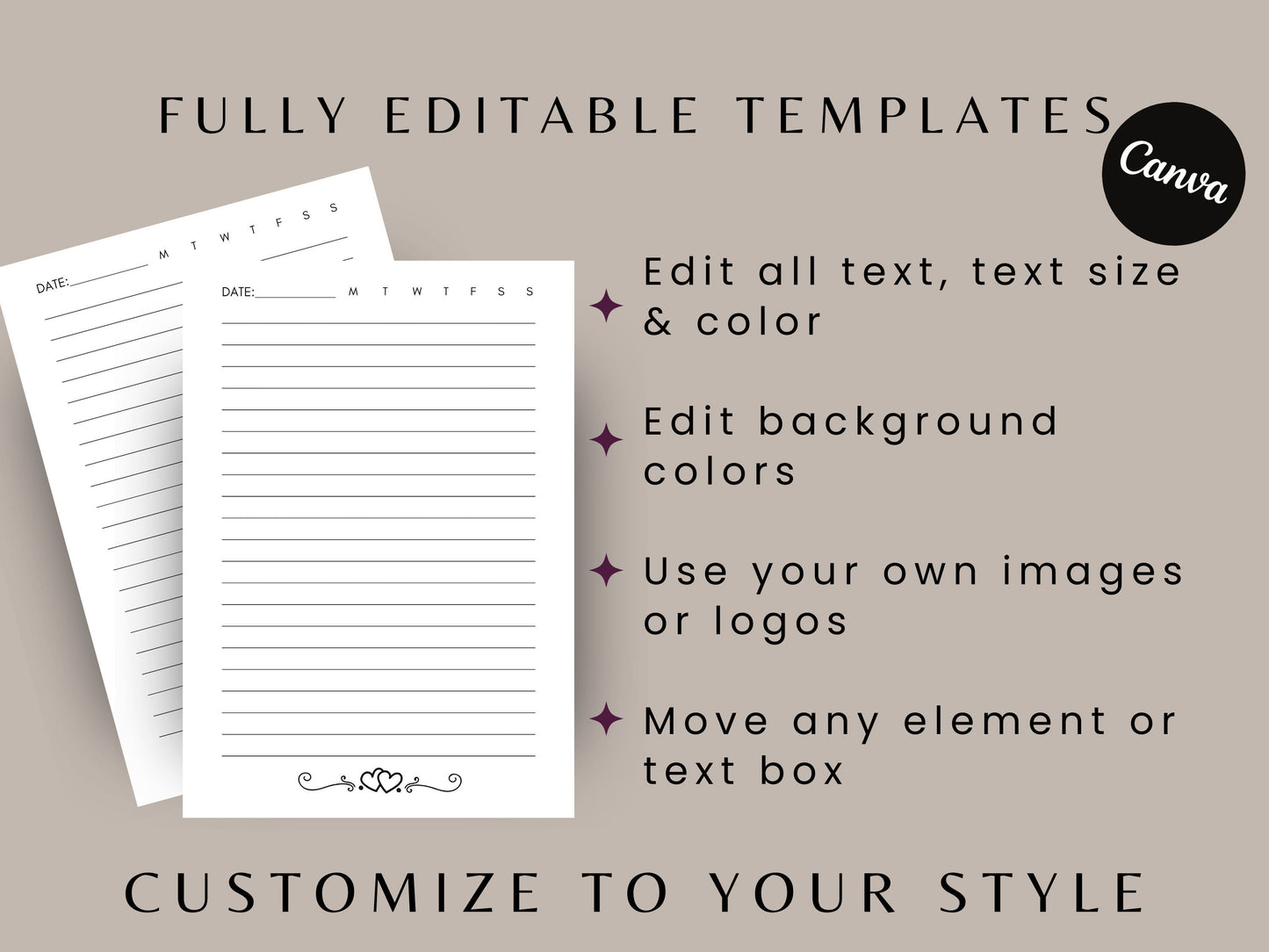 Heart Lined Paper, 5x8, KDP Lined Paper, Digital Planner, Printable Planner