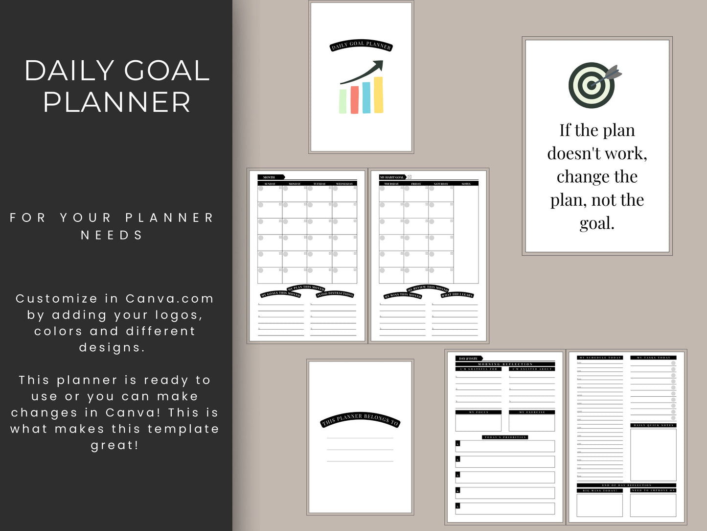 Daily Goal Planner, 6x9, KDP Template, Daily Goals, Canva Template