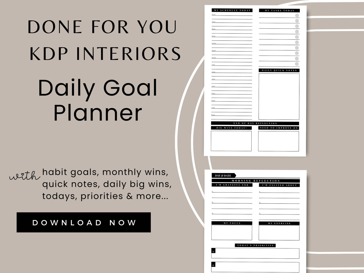 Daily Goal Planner, 6x9, KDP Template, Daily Goals, Canva Template