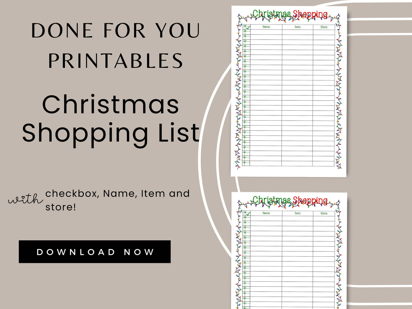 Christmas Shopping List, Printable, US Letter, A4, A5, Christmas Gift List
