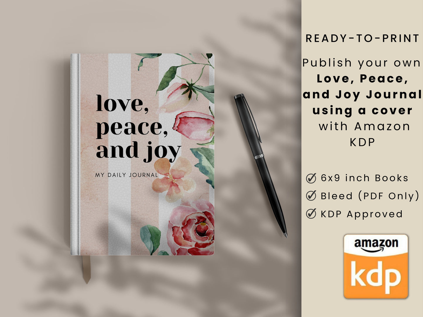 Love, Peace, and Joy Cover, 6x9, KDP Cover, KDP Template, Amazon KDP Cover, Hardcover, Paperback