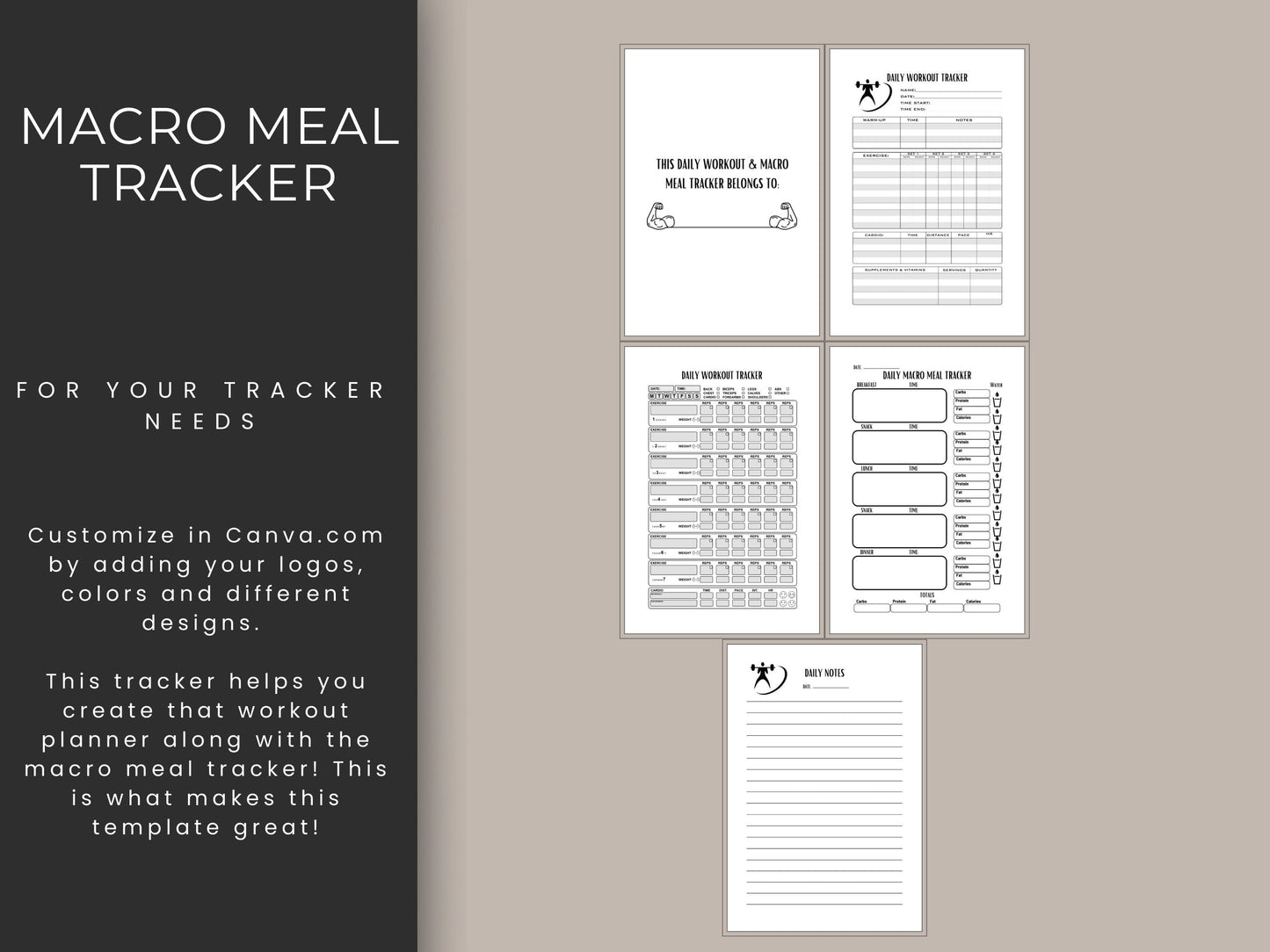 Macro Meal Tracker, KDP Tracker, 6x9, Canva Editable, Amazon KDP, Digital, Printable