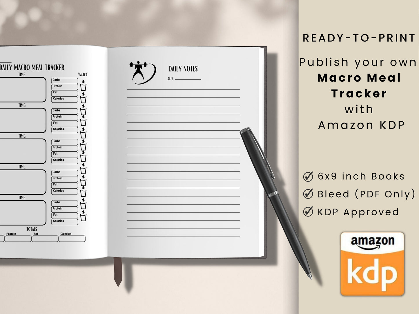 Macro Meal Tracker, KDP Tracker, 6x9, Canva Editable, Amazon KDP, Digital, Printable
