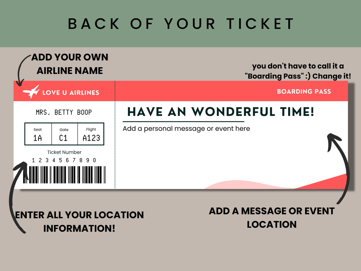 EDITABLE Boarding Ticket Template, Surprise Boarding Pass, Plane Ticket Vacation, Flight Gift, Holiday Destination