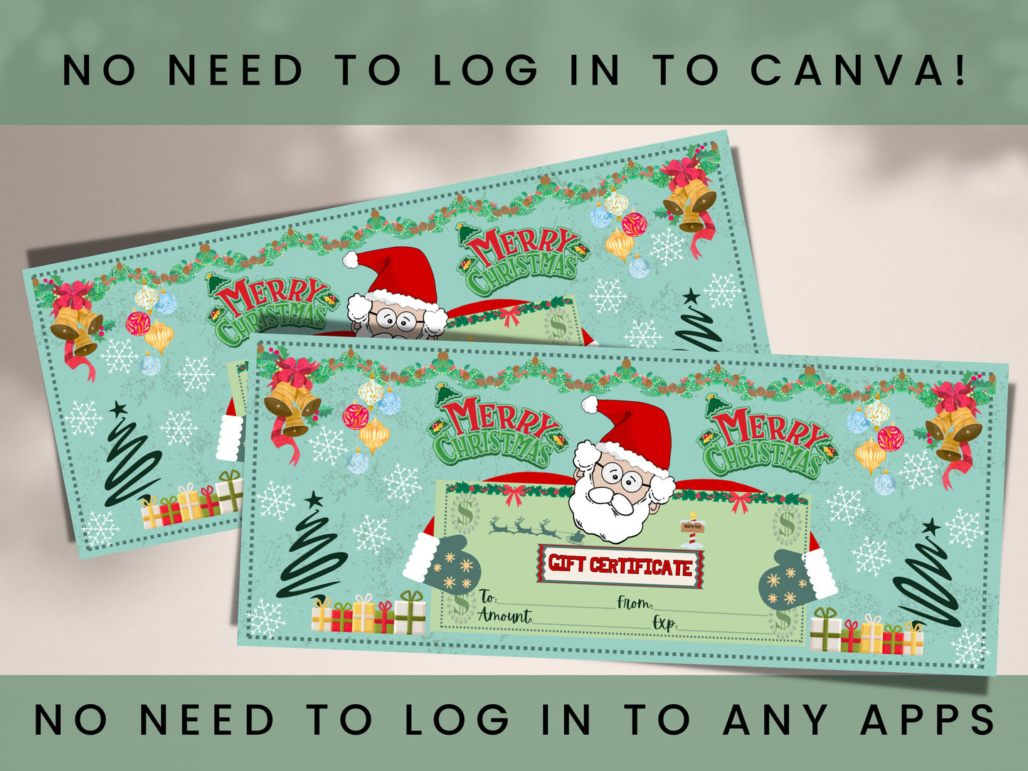 FILLABLE Christmas Gift Certificate, Fillable PDF, Editable Certificate, Printable Gift Card