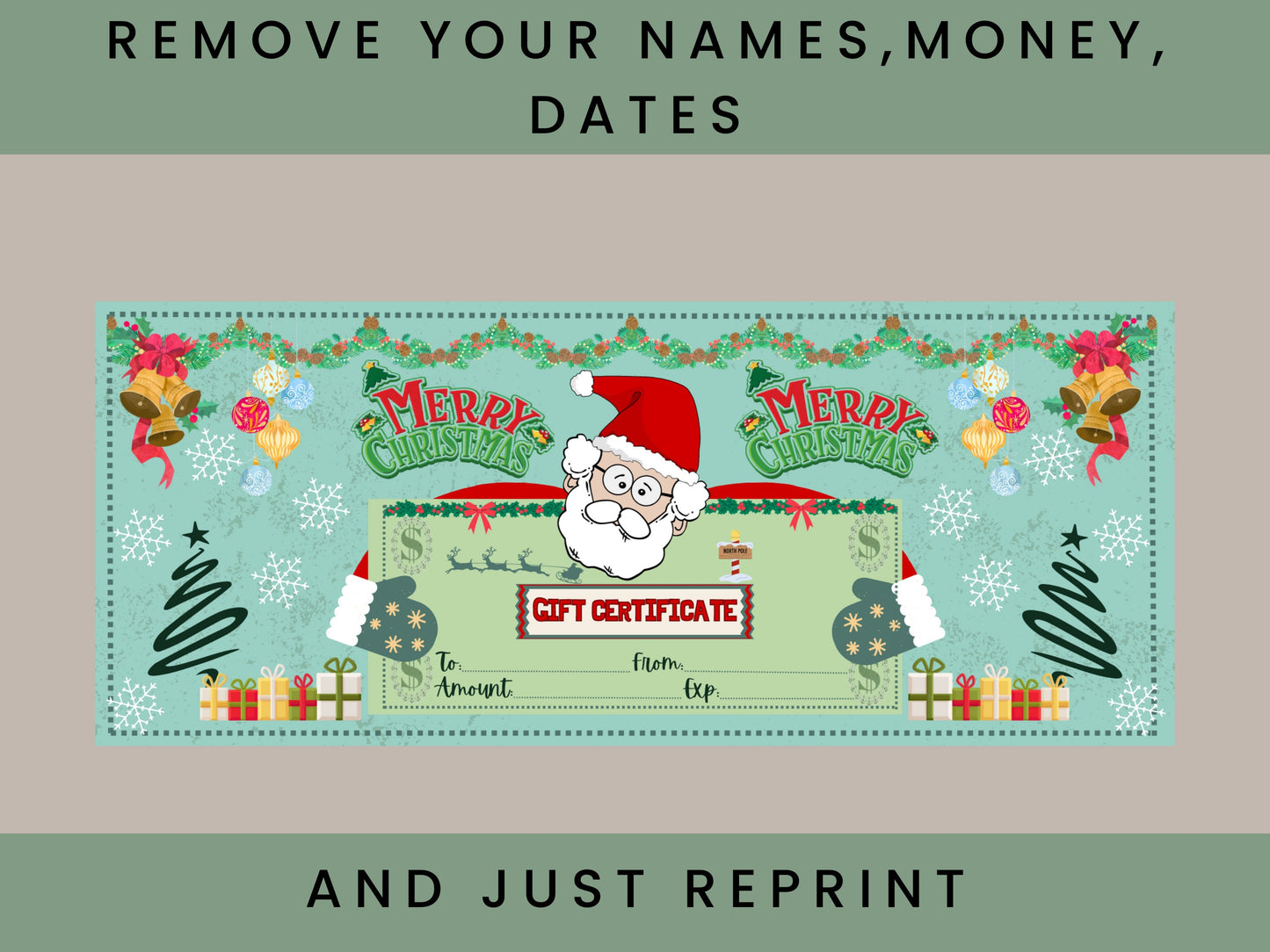 FILLABLE Christmas Gift Certificate, Fillable PDF, Editable Certificate, Printable Gift Card
