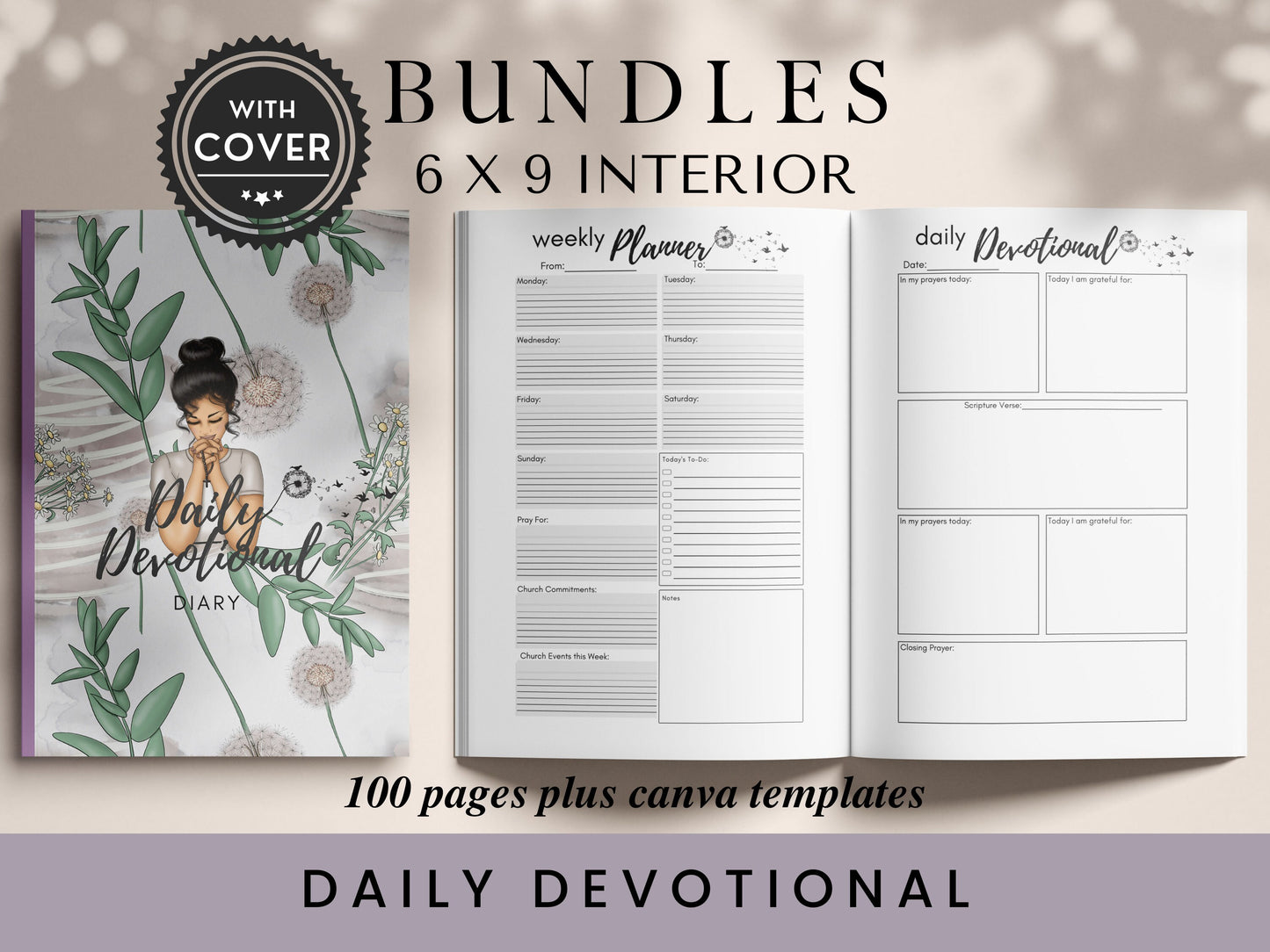 Daily Devotional Diary Bundle, 6x9, KDP Template plus Cover, Amazon KDP, KDP Cover