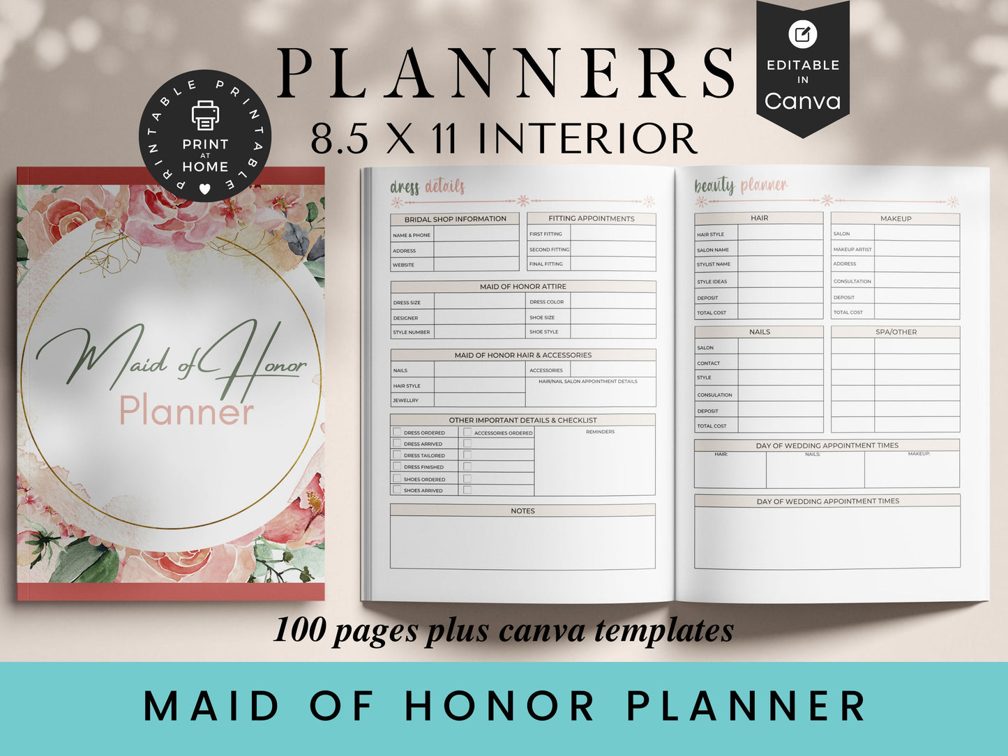 Big Maid of Honor Planner, KDP Interior, 8.5x11, Customizable in Canva, Printable, Digital