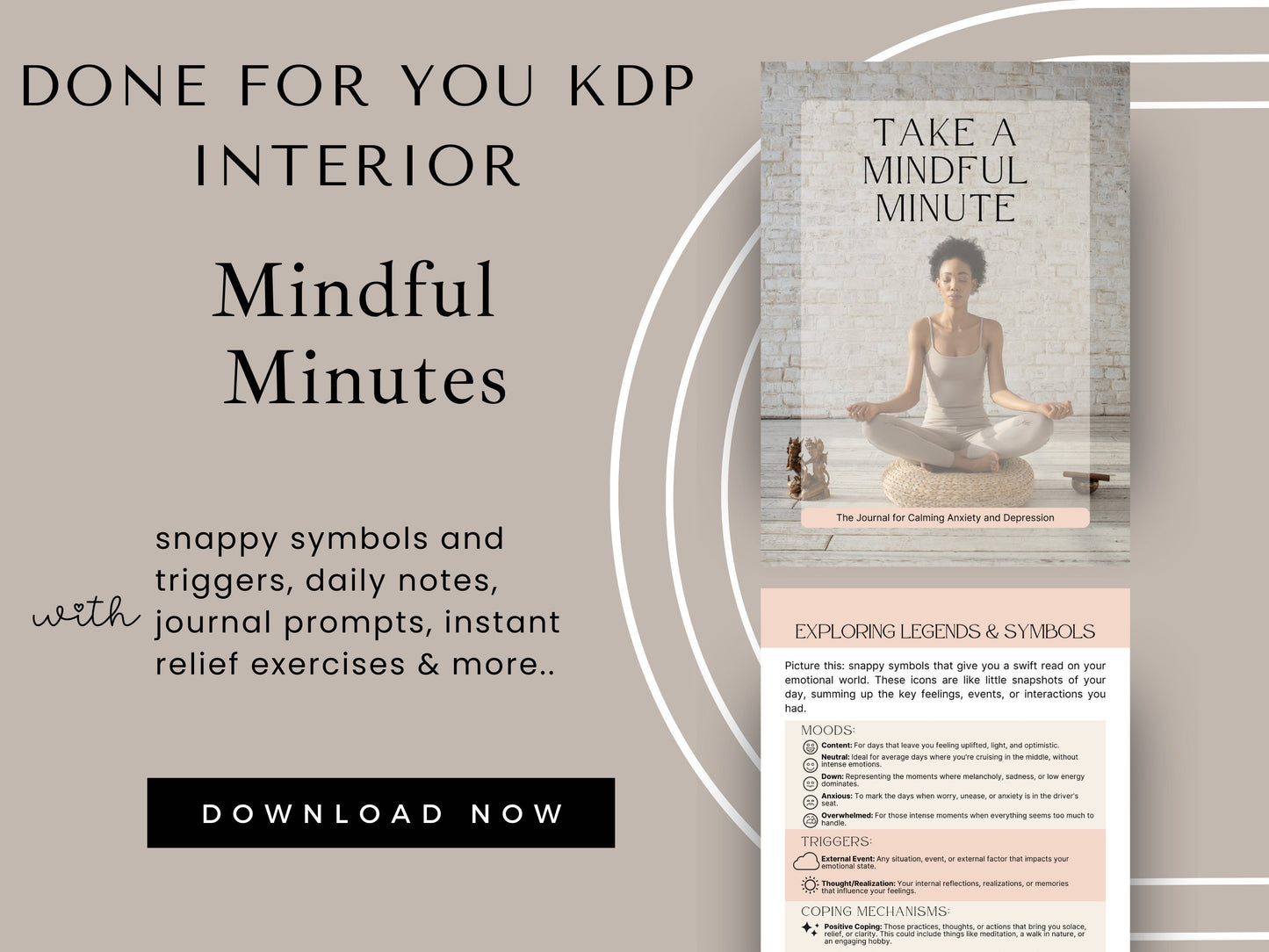 Mindful Minutes Journal, 8.5x11, KDP Template, Canva Templates, Printable Planner, Anxiety Journal, Depression Journal