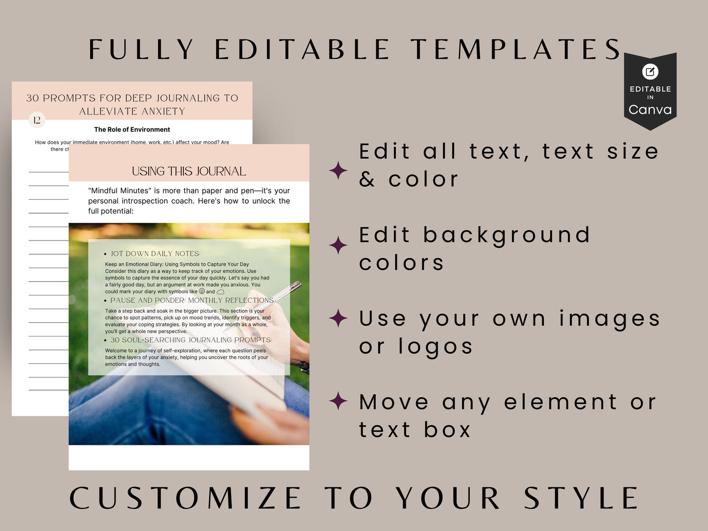 Mindful Minutes Journal, 8.5x11, KDP Template, Canva Templates, Printable Planner, Anxiety Journal, Depression Journal
