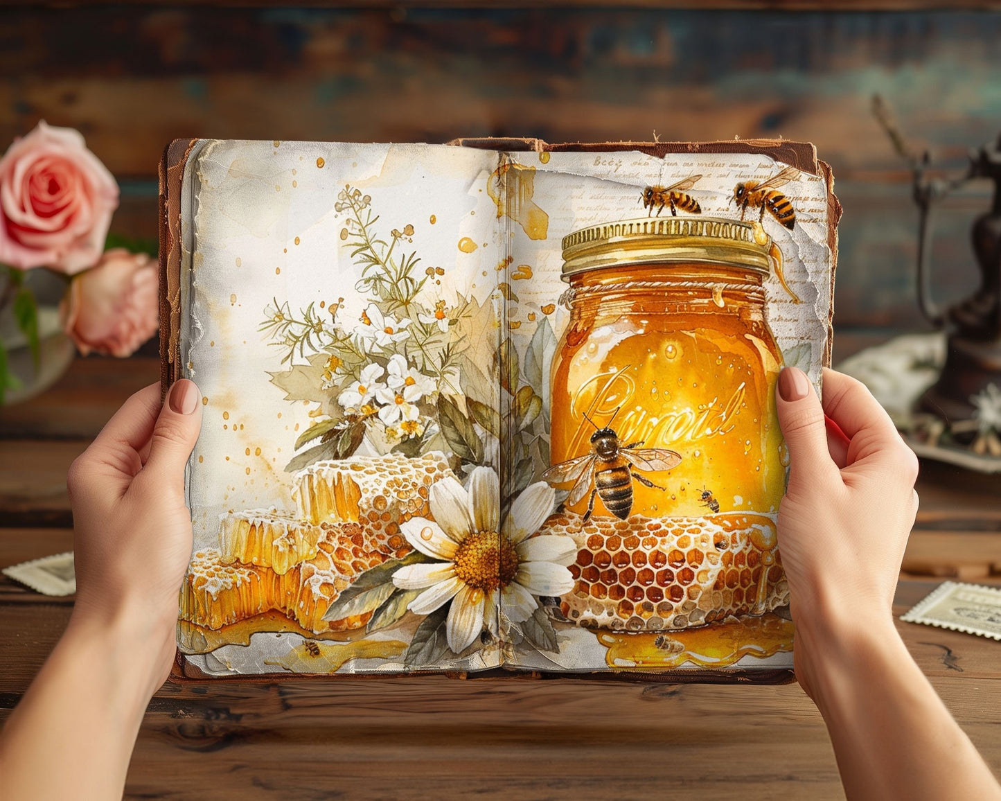 Honey Bees Junk Journal Pages, Vintage Bee Junk Journal Kit