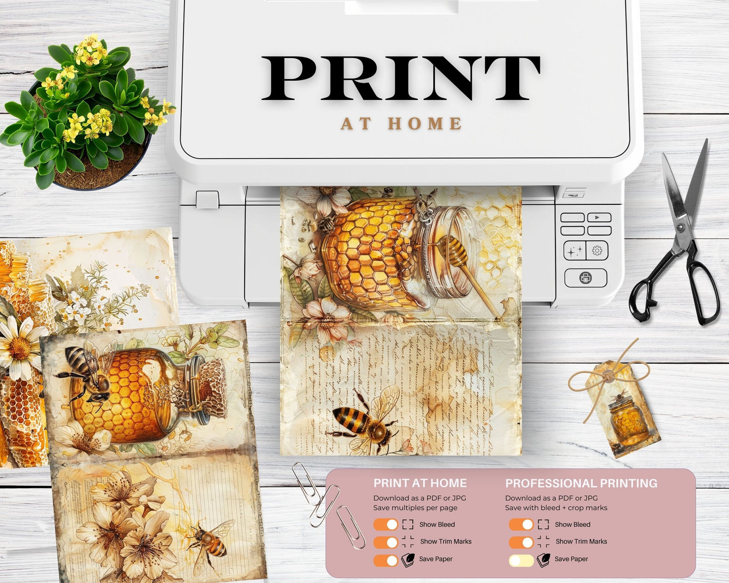 Honey Bees Junk Journal Pages, Vintage Bee Junk Journal Kit