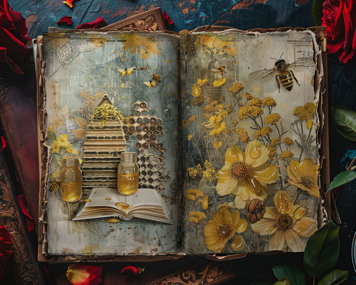 Honey Bees Junk Journal Pages, Vintage Bee Junk Journal Kit