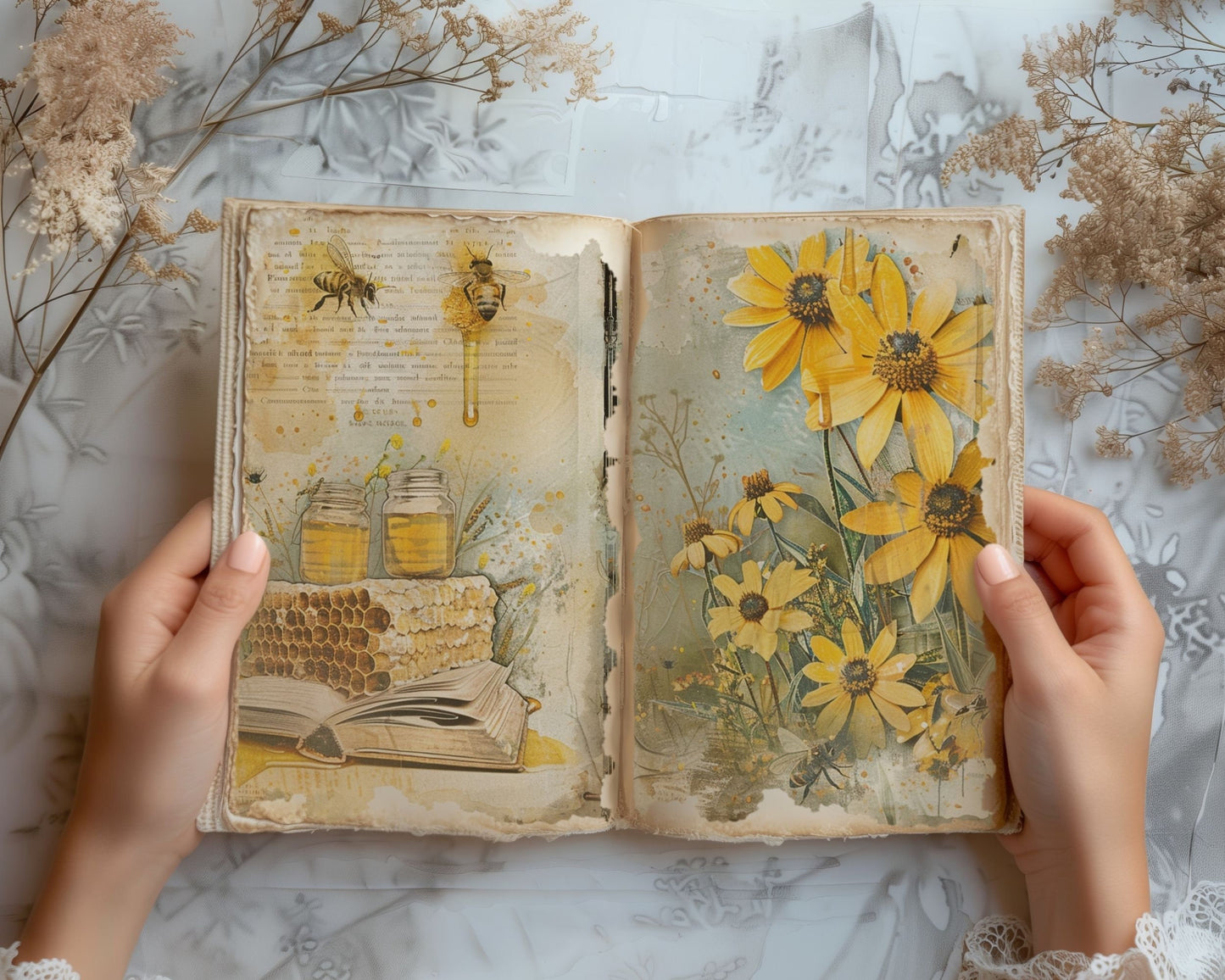 Honey Bees Junk Journal Pages, Vintage Bee Junk Journal Kit