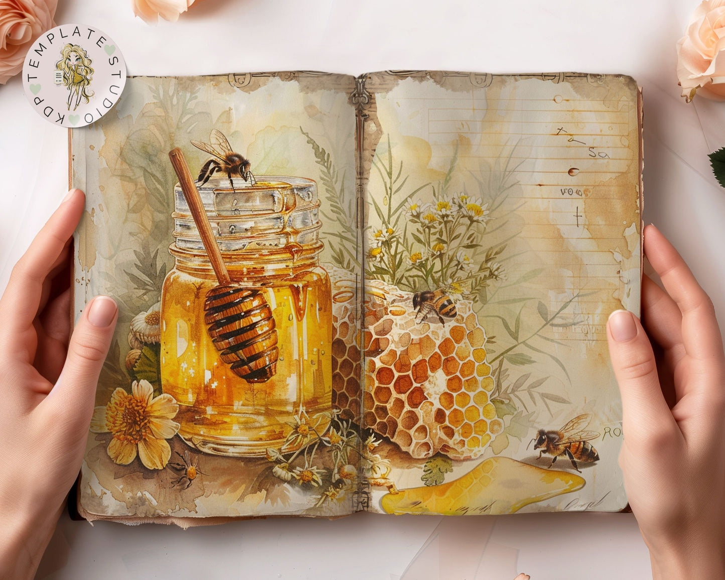 Honey Bees Junk Journal Pages, Vintage Bee Junk Journal Kit