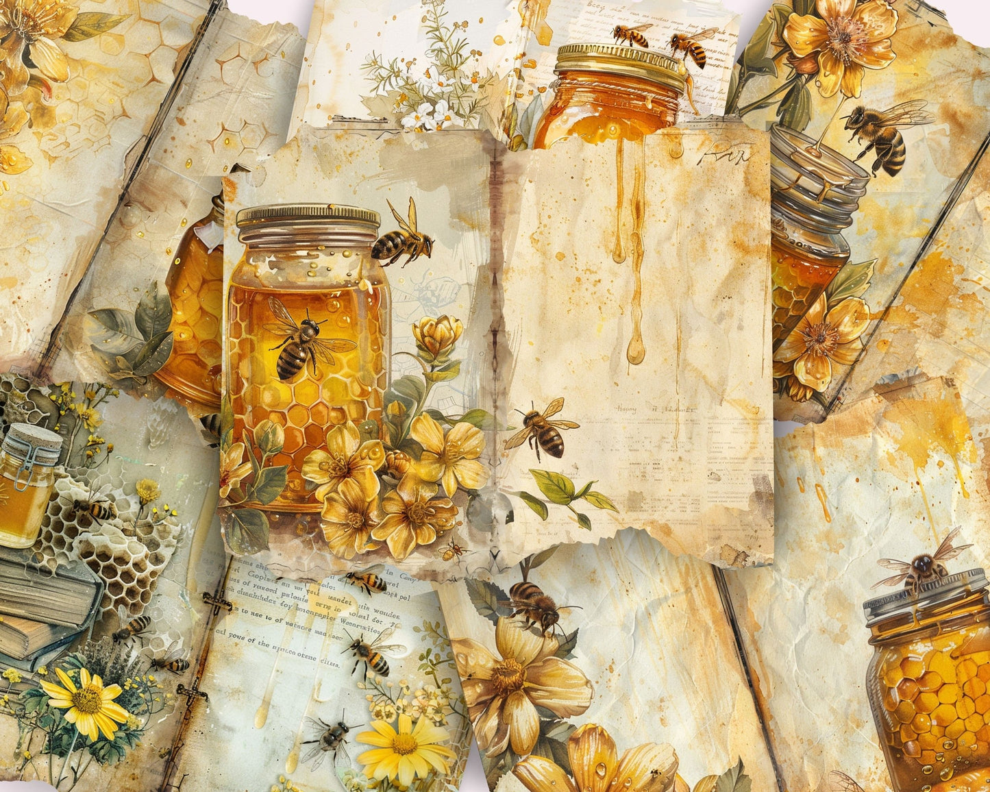 Honey Bees Junk Journal Pages, Vintage Bee Junk Journal Kit