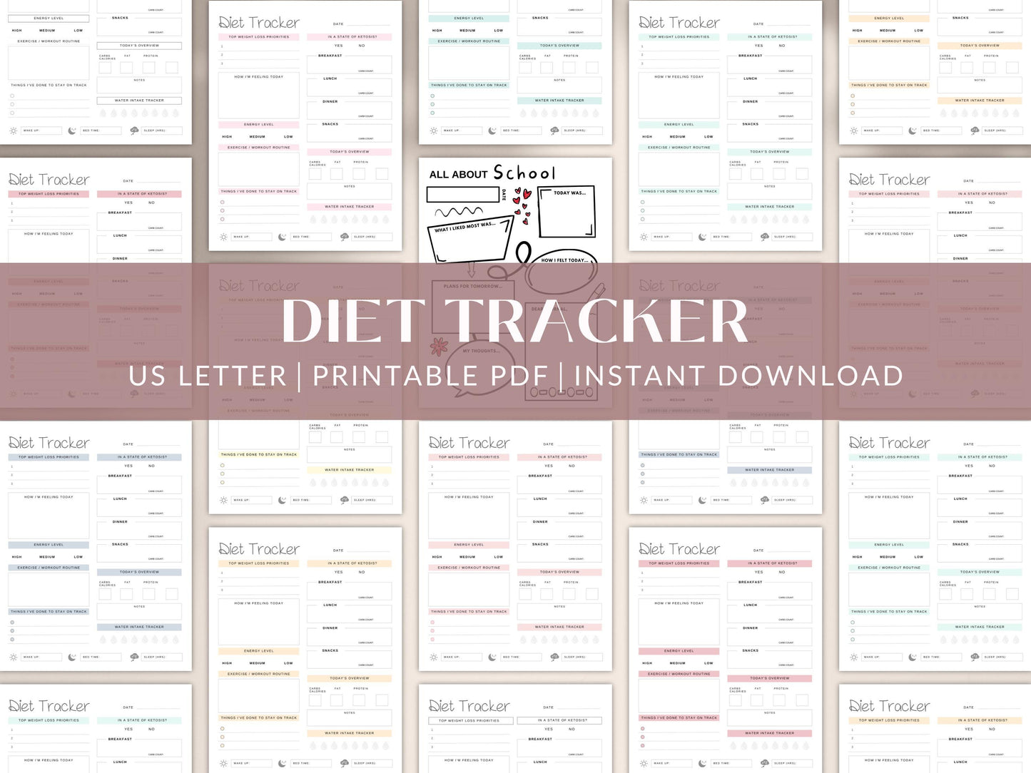 Diet and Fitness Journal for Weight Loss, Meal and Keto Tracking, PDF and JPG Templates