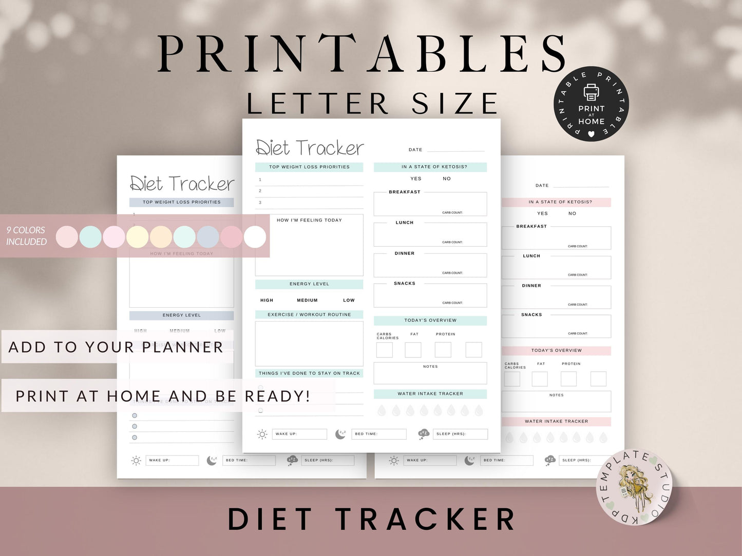 Printable Diet and Fitness Journal for Weight Loss, Meal and Keto Tracking, PDF and JPG Templates