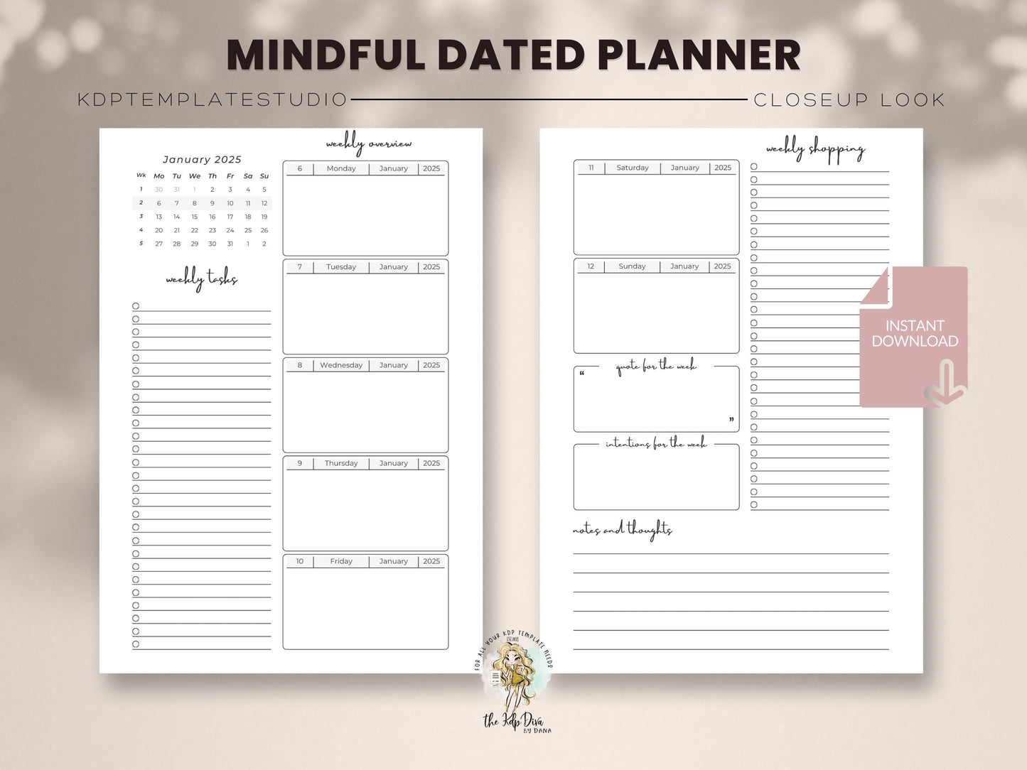 2025 Mindful Dated Planner, 6x9, KDP Interior, Amazon KDP, Ready To Use, Printable Planner, Canva Templates, Monday Start Date