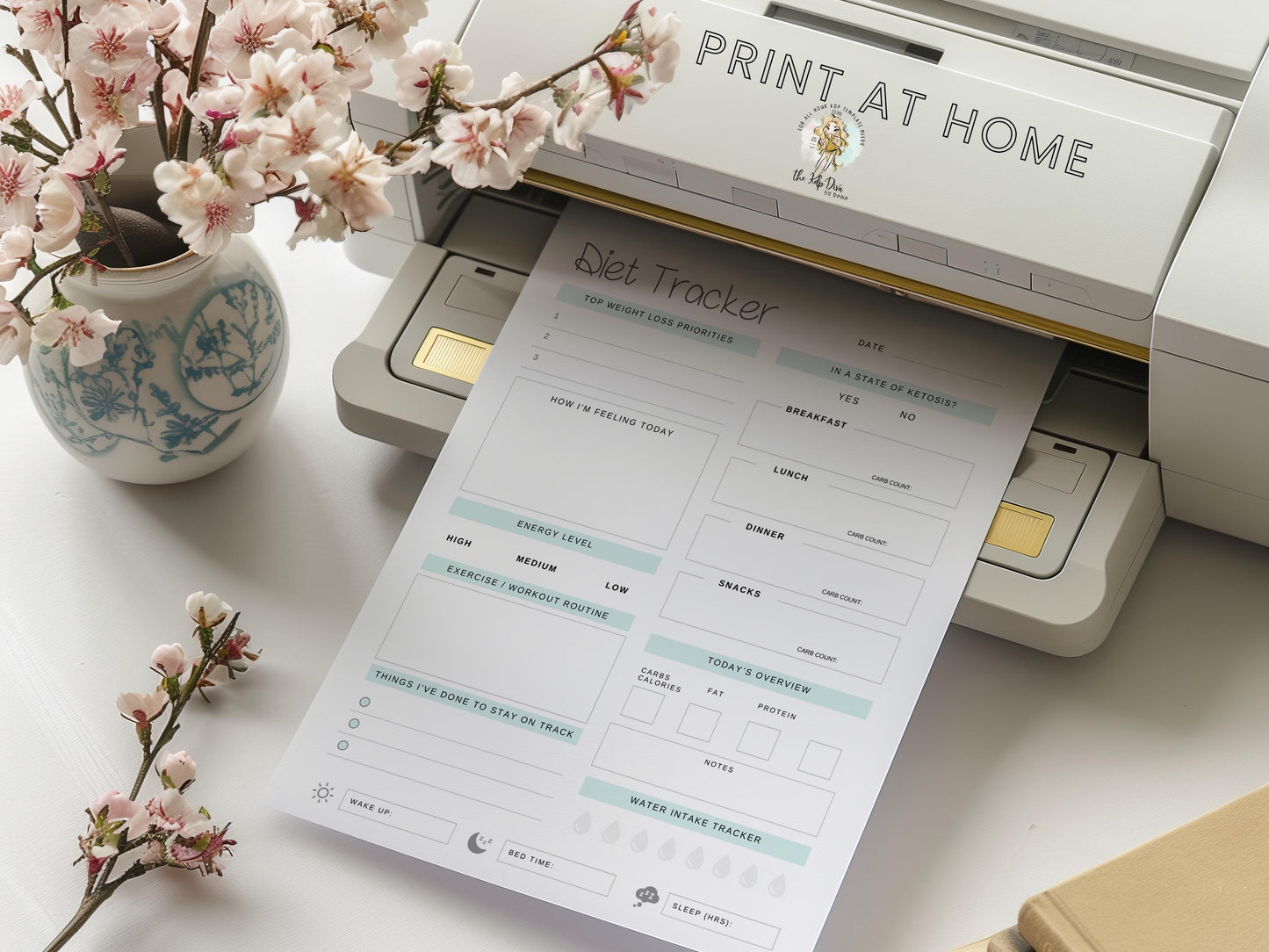 Diet and Fitness Journal for Weight Loss, Meal and Keto Tracking, PDF and JPG Templates