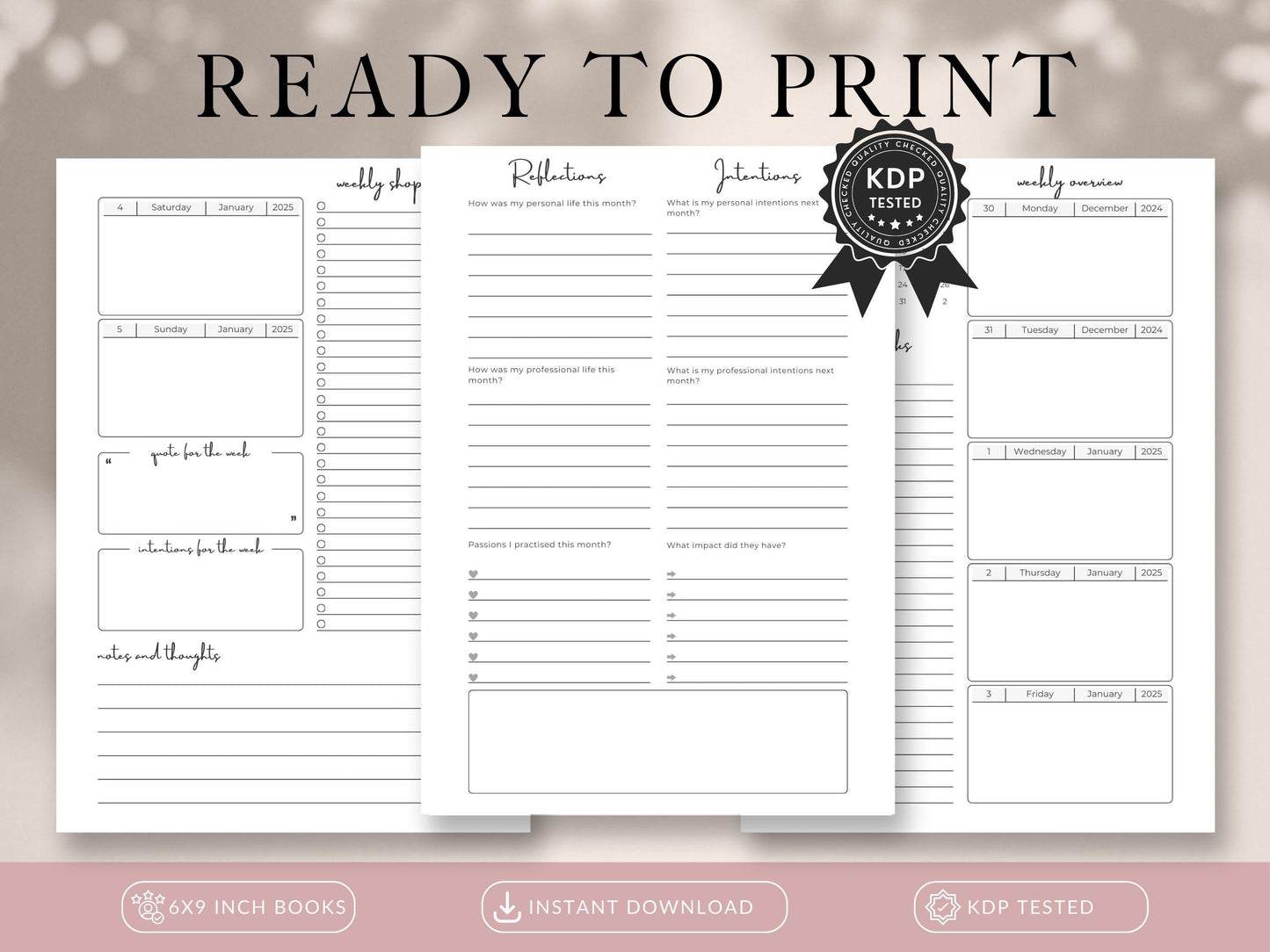 2025 Mindful Dated Planner, 6x9, KDP Interior, Amazon KDP, Ready To Use, Printable Planner, Canva Templates, Monday Start Date