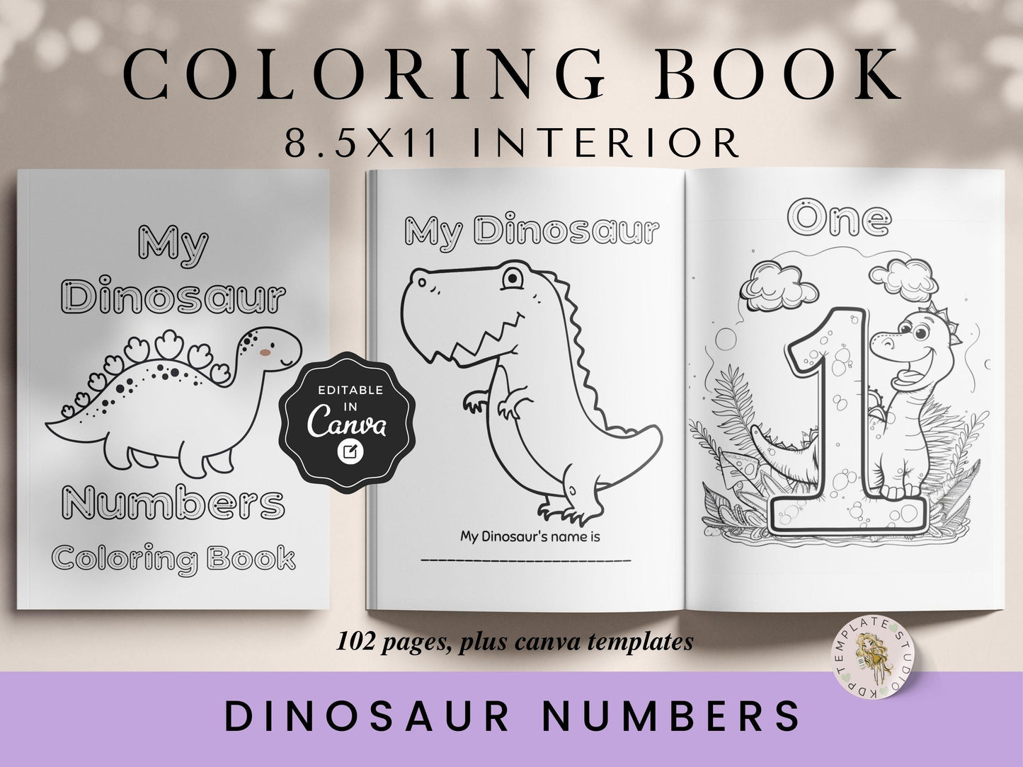 Dinosaur Number Coloring Book Template with Tracing Pages, Numbers 1-20, Homeschool, KDP Authors, Practice Worksheets