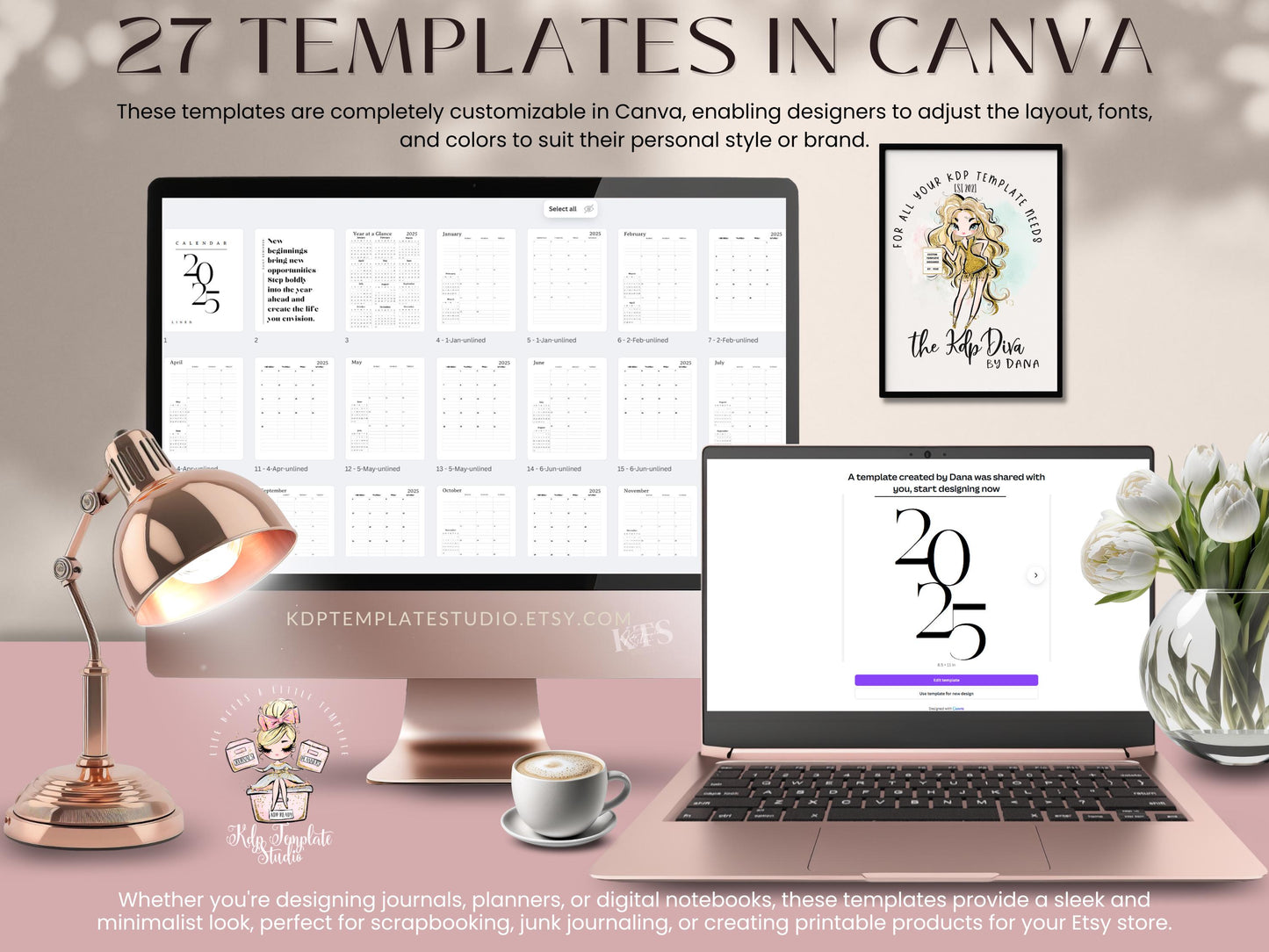 2025 12-Month Calendar Lined, Minimalist Design