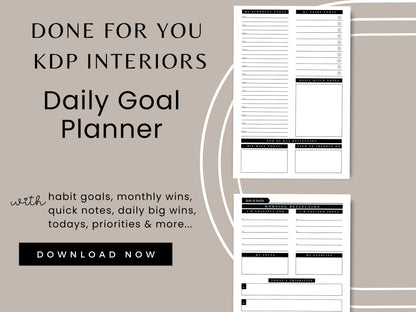 Daily Goal Planner, 6x9, KDP Template, Daily Goals, Canva Template
