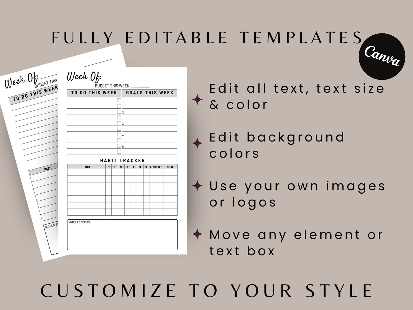52 Week Undated Planner Bundle,KDP Template,KDP Interior,KDP Amazon,Weekly To do,iPhone Planner