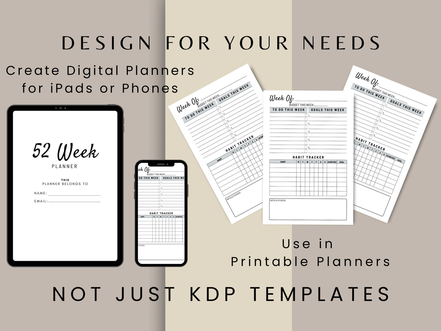 52 Week Undated Planner Bundle,KDP Template,KDP Interior,KDP Amazon,Weekly To do,iPhone Planner