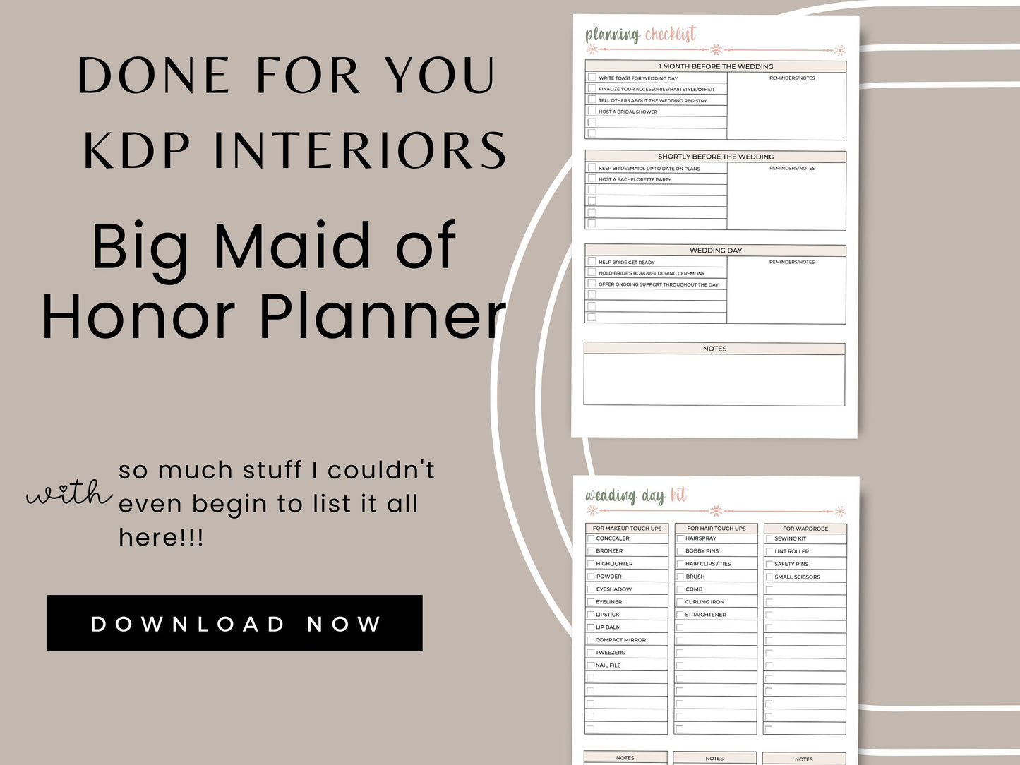 Big Maid of Honor Planner, KDP Interior, 8.5x11, Customizable in Canva, Printable, Digital