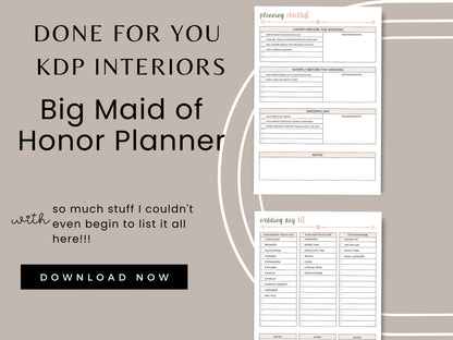 Big Maid of Honor Planner, KDP Interior, 8.5x11, Customizable in Canva, Printable, Digital