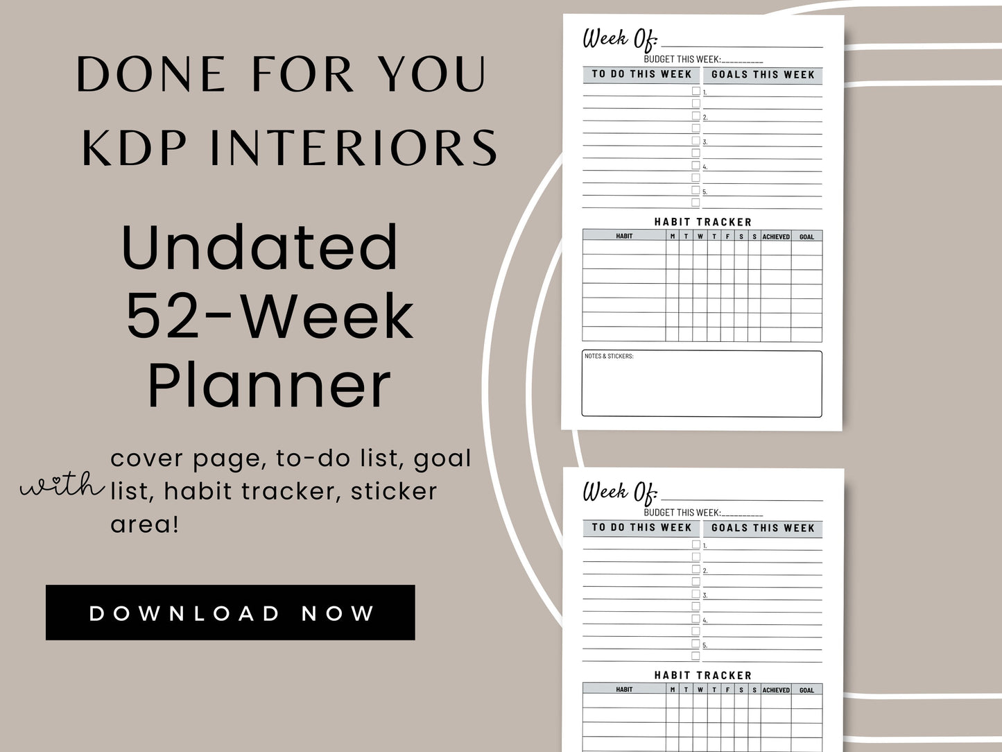 52 Week Undated Planner Bundle,KDP Template,KDP Interior,KDP Amazon,Weekly To do,iPhone Planner