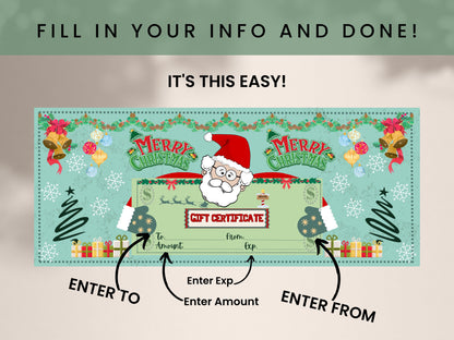FILLABLE Christmas Gift Certificate, Fillable PDF, Editable Certificate, Printable Gift Card